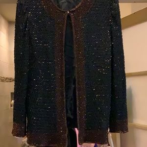 Vintage beaded jacket, size medium, black and brown beads